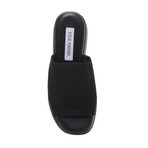Black Steve Madden slippers - sculpted platform sole and stretchy fabric upper